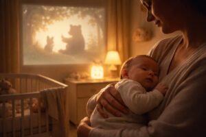 découvrez un rituel apaisant du coucher du bébé avec une histoire projetée en lumière douce sur écran de projection pour favoriser un endormissement serein.